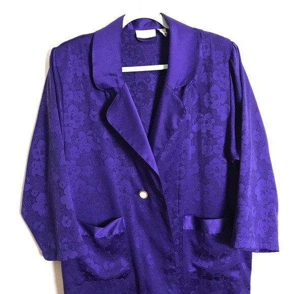 Victoria Secret Gold Tag Vintage Robe- Purple Floral- Shoulder pads- Size Small - Picture 1 of 8